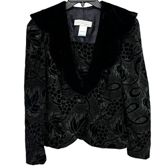 Scott McClintock Vintage Green Sparkle Velvet Collar Shirt Womens Size 10 Black - Picture 1 of 5